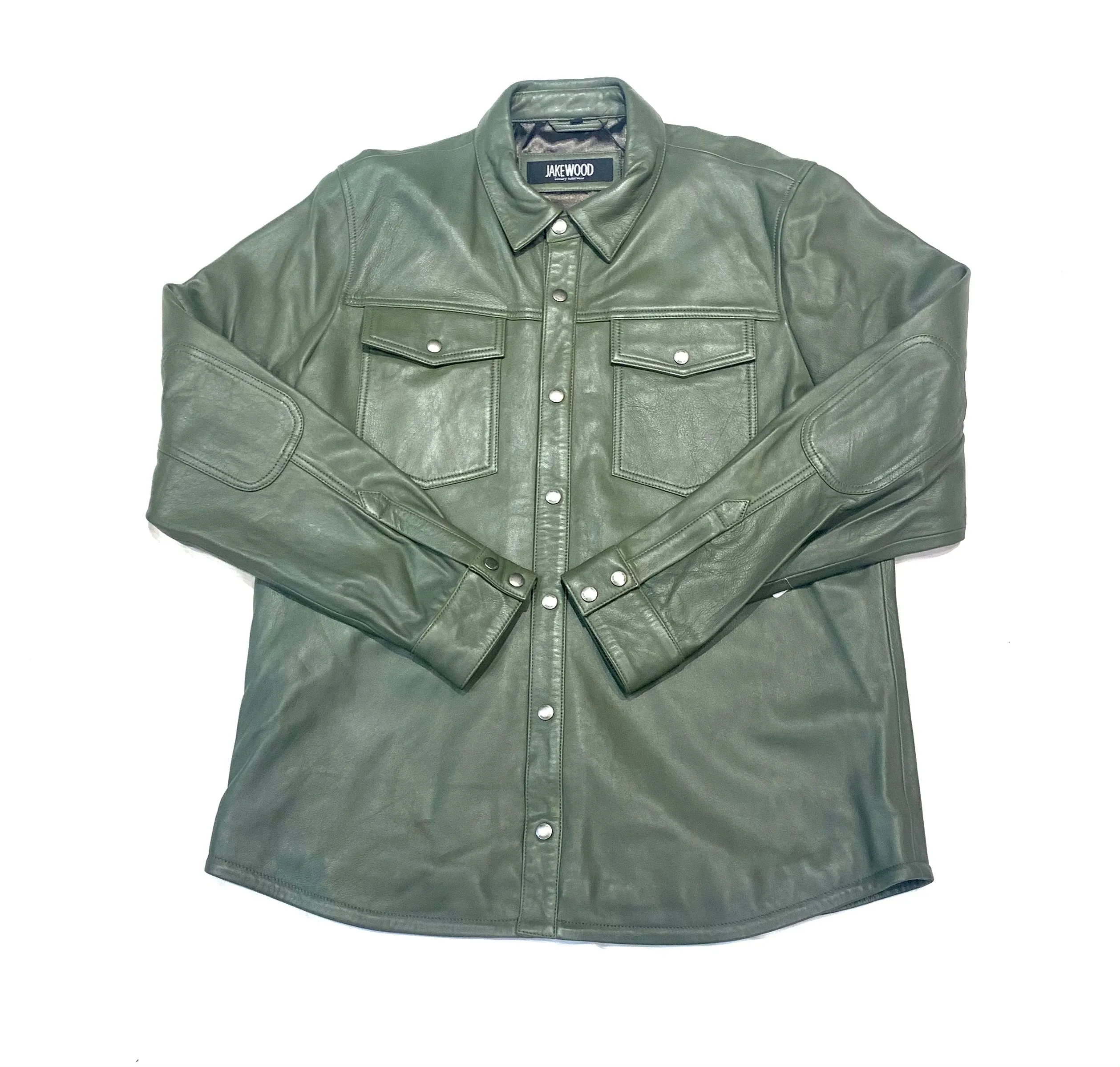 Kashani Men's Olive Green Lambskin Button-Up Shirt