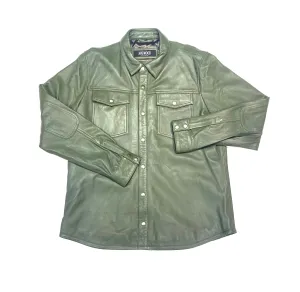 Kashani Men's Olive Green Lambskin Button-Up Shirt