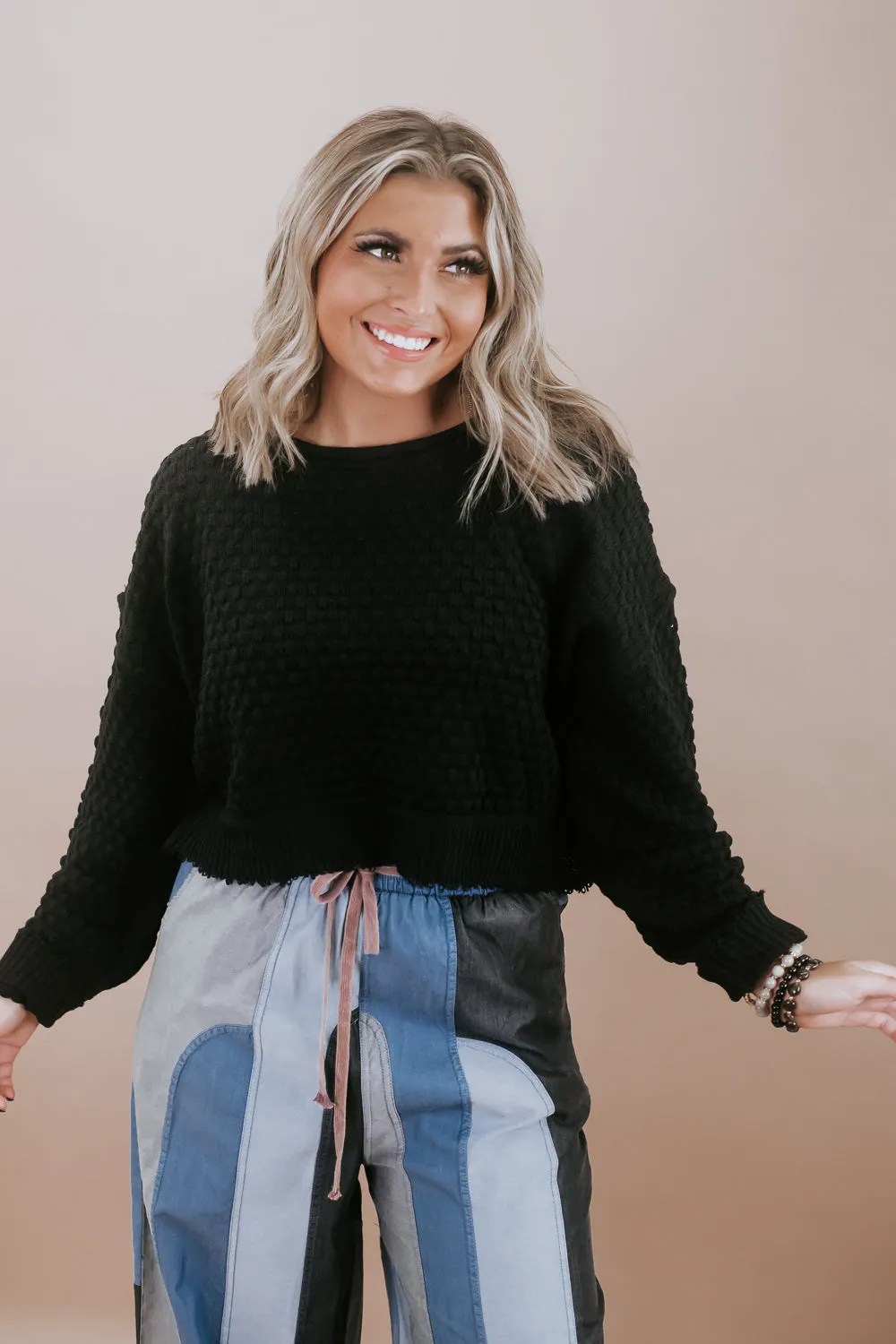 Leisure Time Long Sleeve Sweater, Black