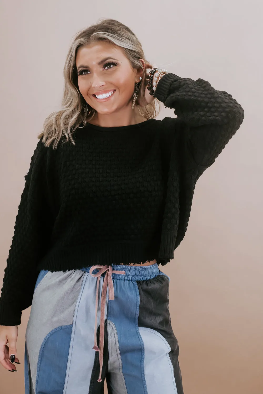 Leisure Time Long Sleeve Sweater, Black