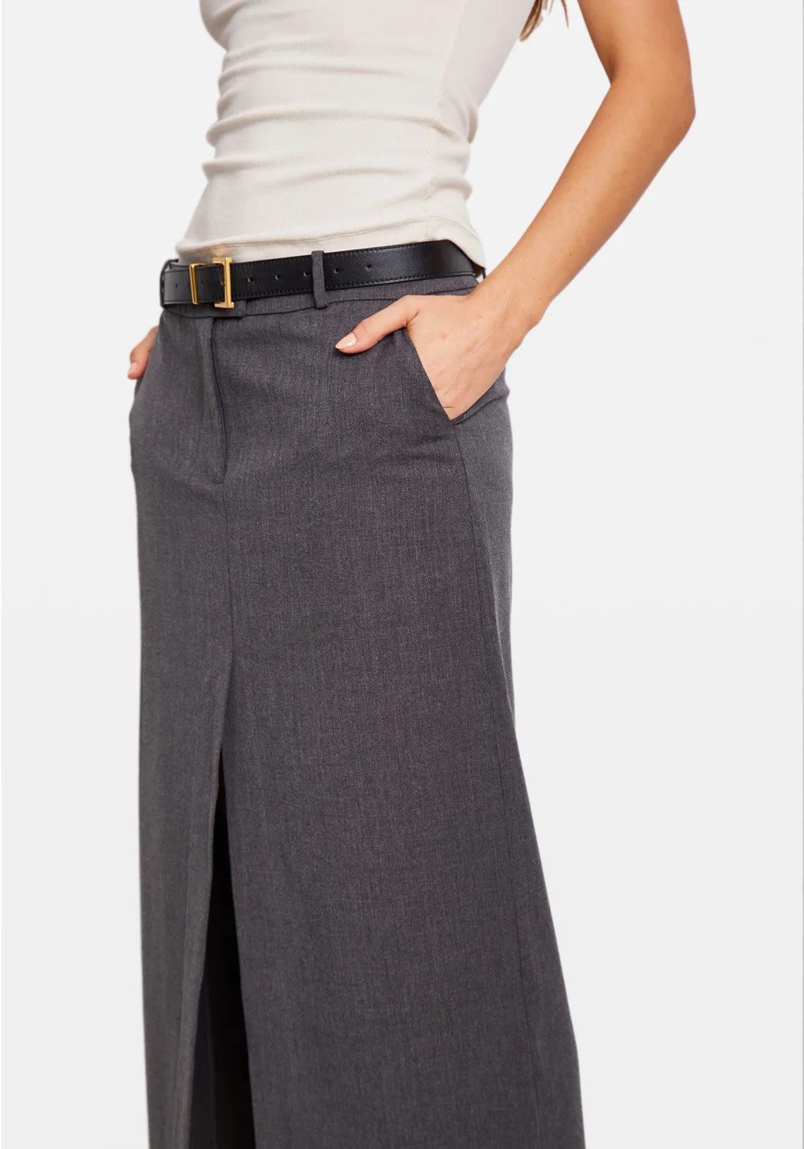 LOW RISE TAILORED MAXI SKIRT GREY