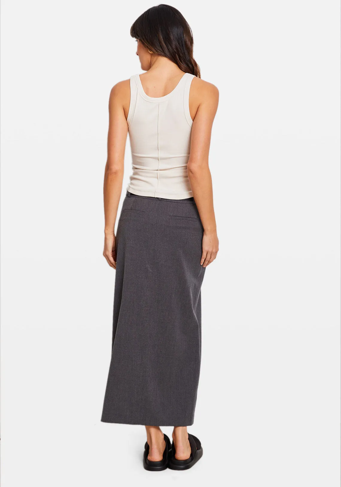 LOW RISE TAILORED MAXI SKIRT GREY
