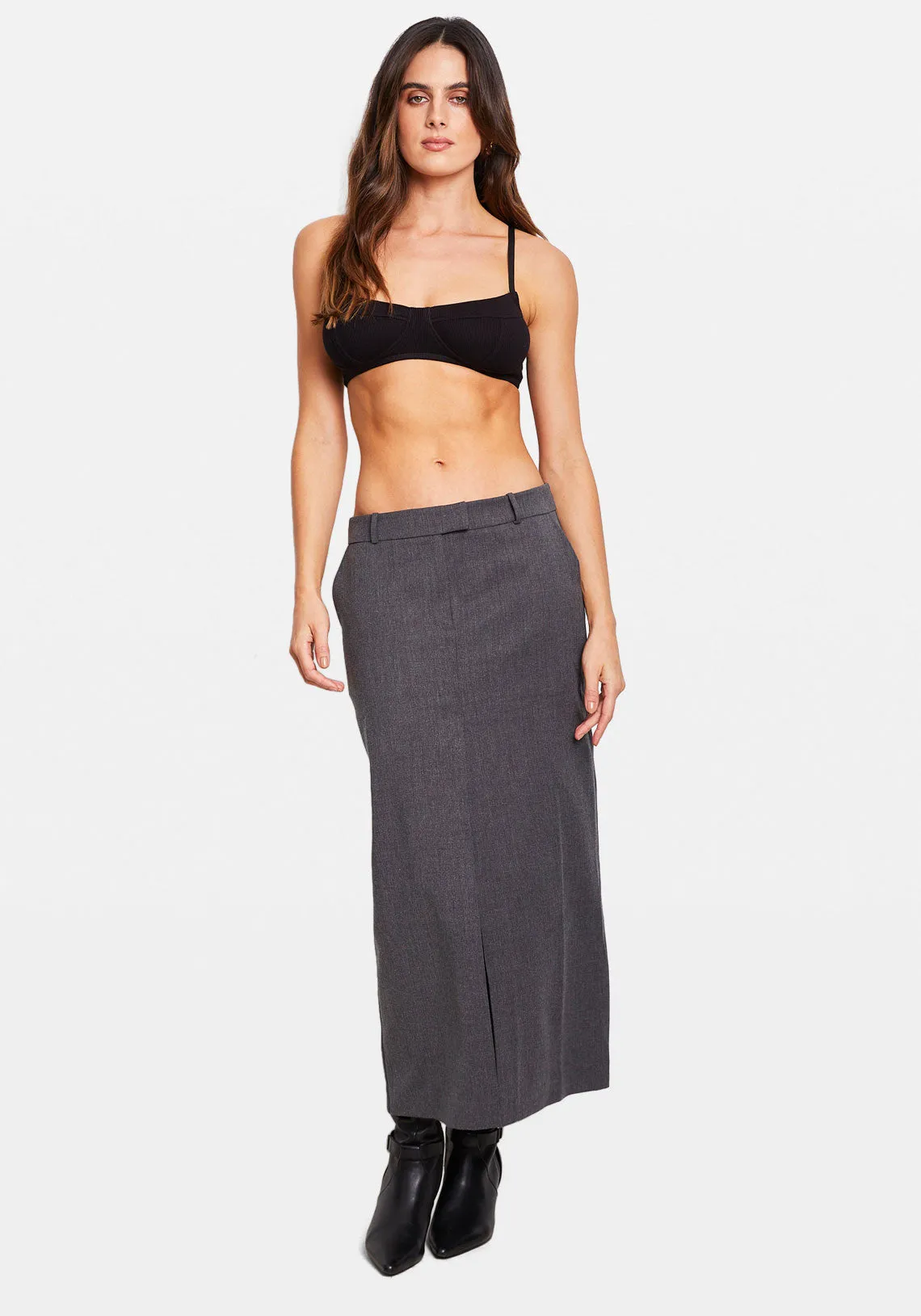 LOW RISE TAILORED MAXI SKIRT GREY