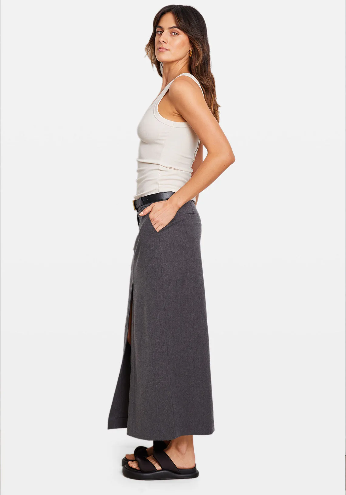 LOW RISE TAILORED MAXI SKIRT GREY
