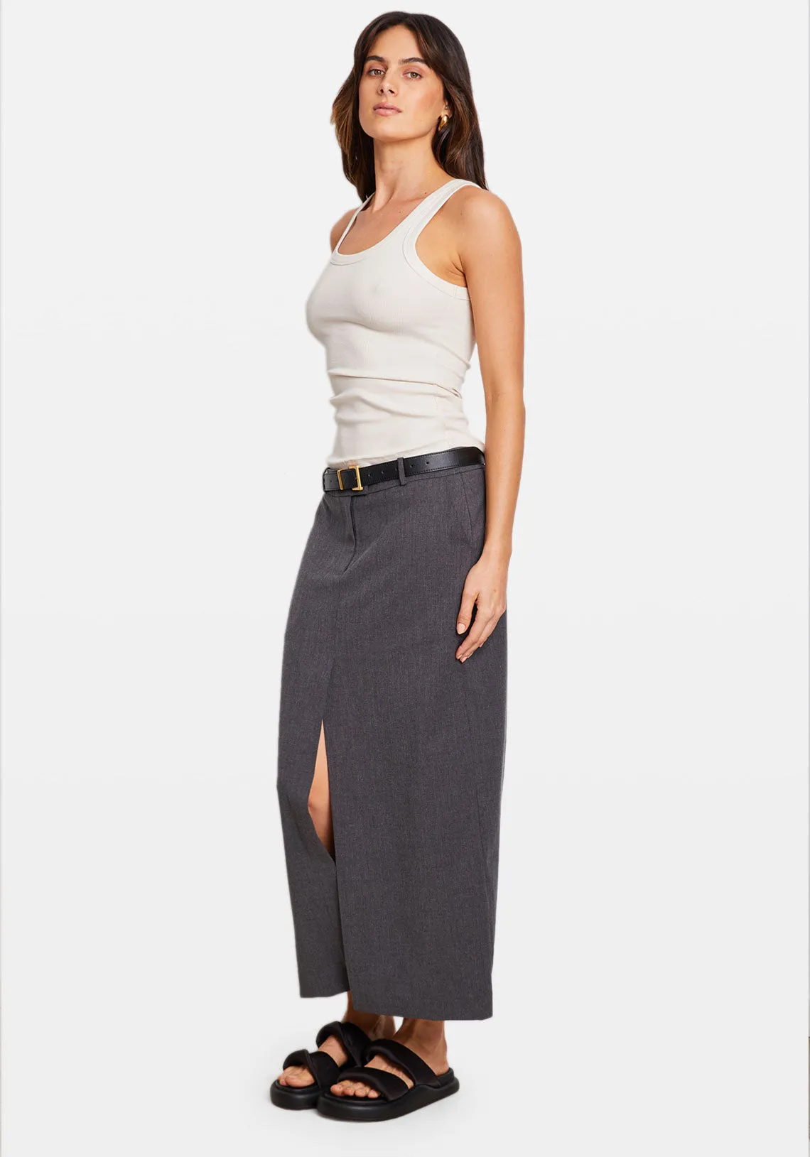LOW RISE TAILORED MAXI SKIRT GREY