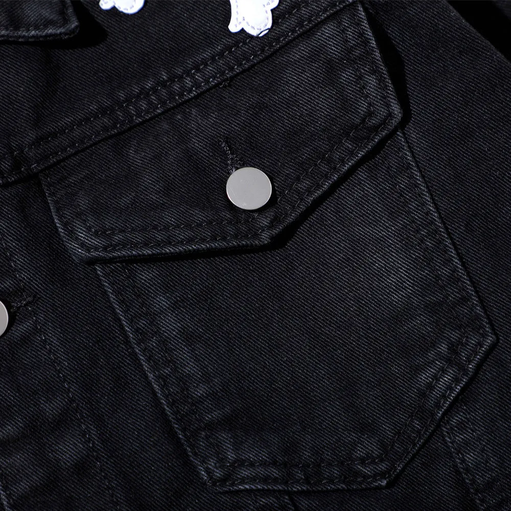 Men Denim Coat Jean Jackets Cross Patch Denim Jacket Men's Dark Polo Collar Jacket Denim Jacket