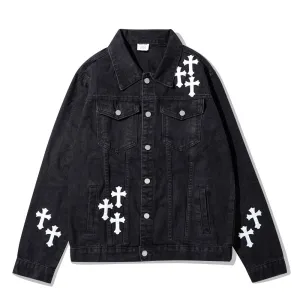 Men Denim Coat Jean Jackets Cross Patch Denim Jacket Men's Dark Polo Collar Jacket Denim Jacket
