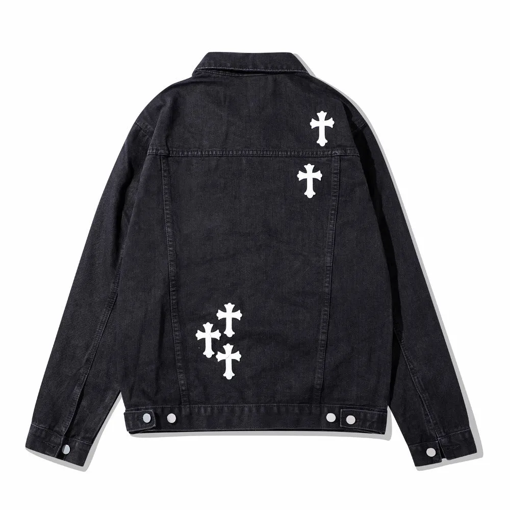 Men Denim Coat Jean Jackets Cross Patch Denim Jacket Men's Dark Polo Collar Jacket Denim Jacket
