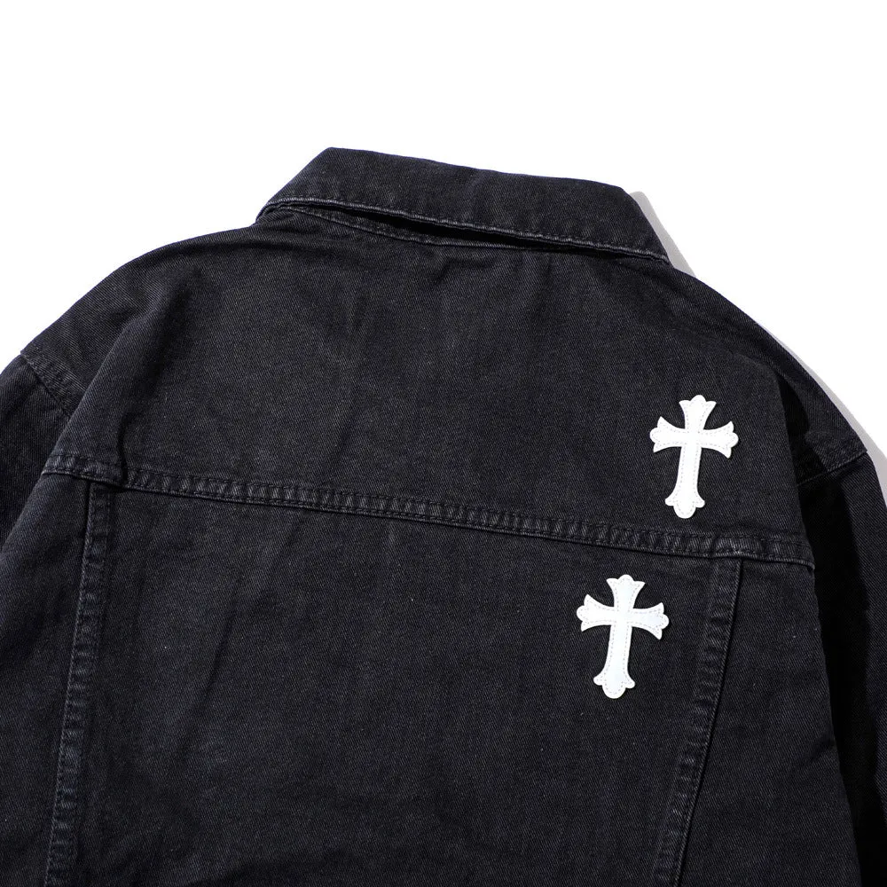 Men Denim Coat Jean Jackets Cross Patch Denim Jacket Men's Dark Polo Collar Jacket Denim Jacket