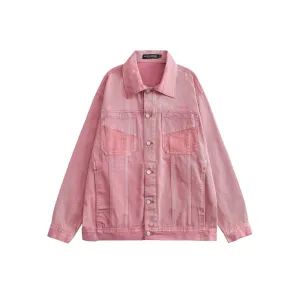 Men Denim Coat Jean Jackets Solid Color Denim Jacket Men's Loose Lapels Overalls Denim Jacket
