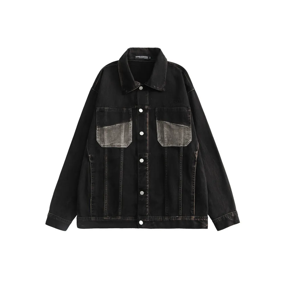 Men Denim Coat Jean Jackets Solid Color Denim Jacket Men's Loose Lapels Overalls Denim Jacket