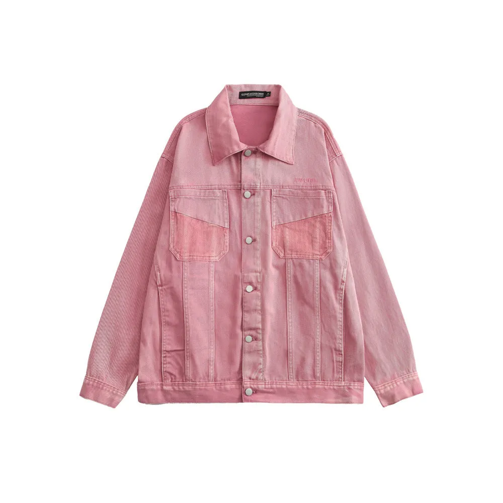 Men Denim Coat Jean Jackets Solid Color Denim Jacket Men's Loose Lapels Overalls Denim Jacket