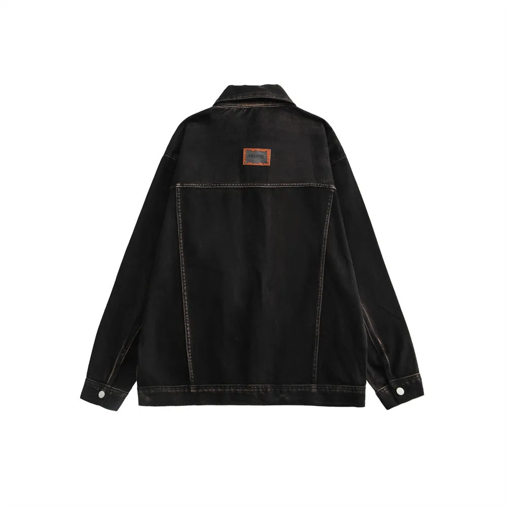 Men Denim Coat Jean Jackets Solid Color Denim Jacket Men's Loose Lapels Overalls Denim Jacket