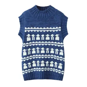 Metaversmall Hit Color Minimalist Loose Knitting Sweater For Women Round Neck Sleeveless Casual Chic Sweaters Female Fashion Clothing