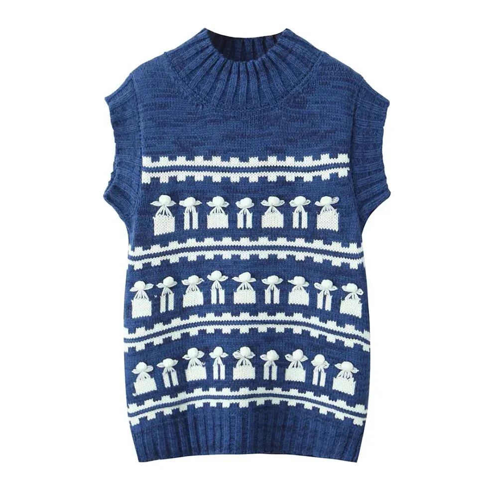 Metaversmall Hit Color Minimalist Loose Knitting Sweater For Women Round Neck Sleeveless Casual Chic Sweaters Female Fashion Clothing