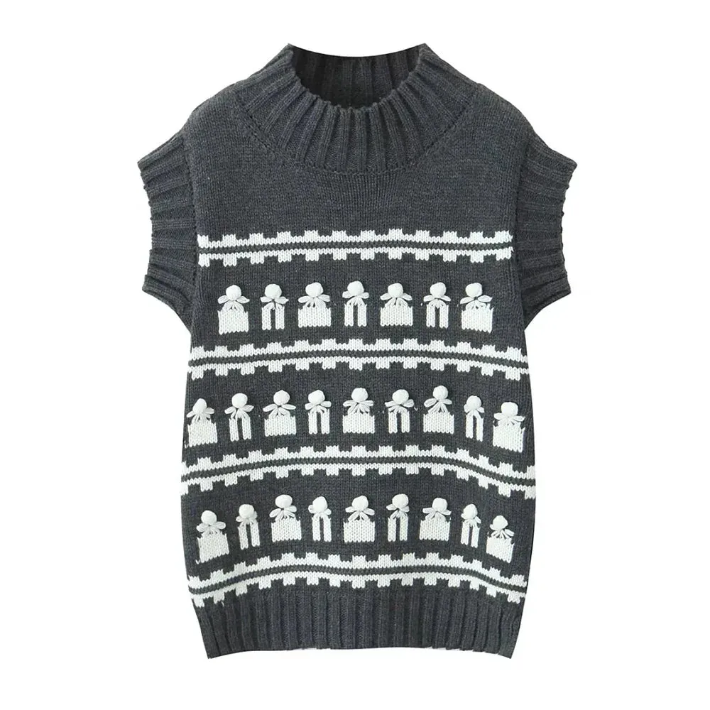 Metaversmall Hit Color Minimalist Loose Knitting Sweater For Women Round Neck Sleeveless Casual Chic Sweaters Female Fashion Clothing