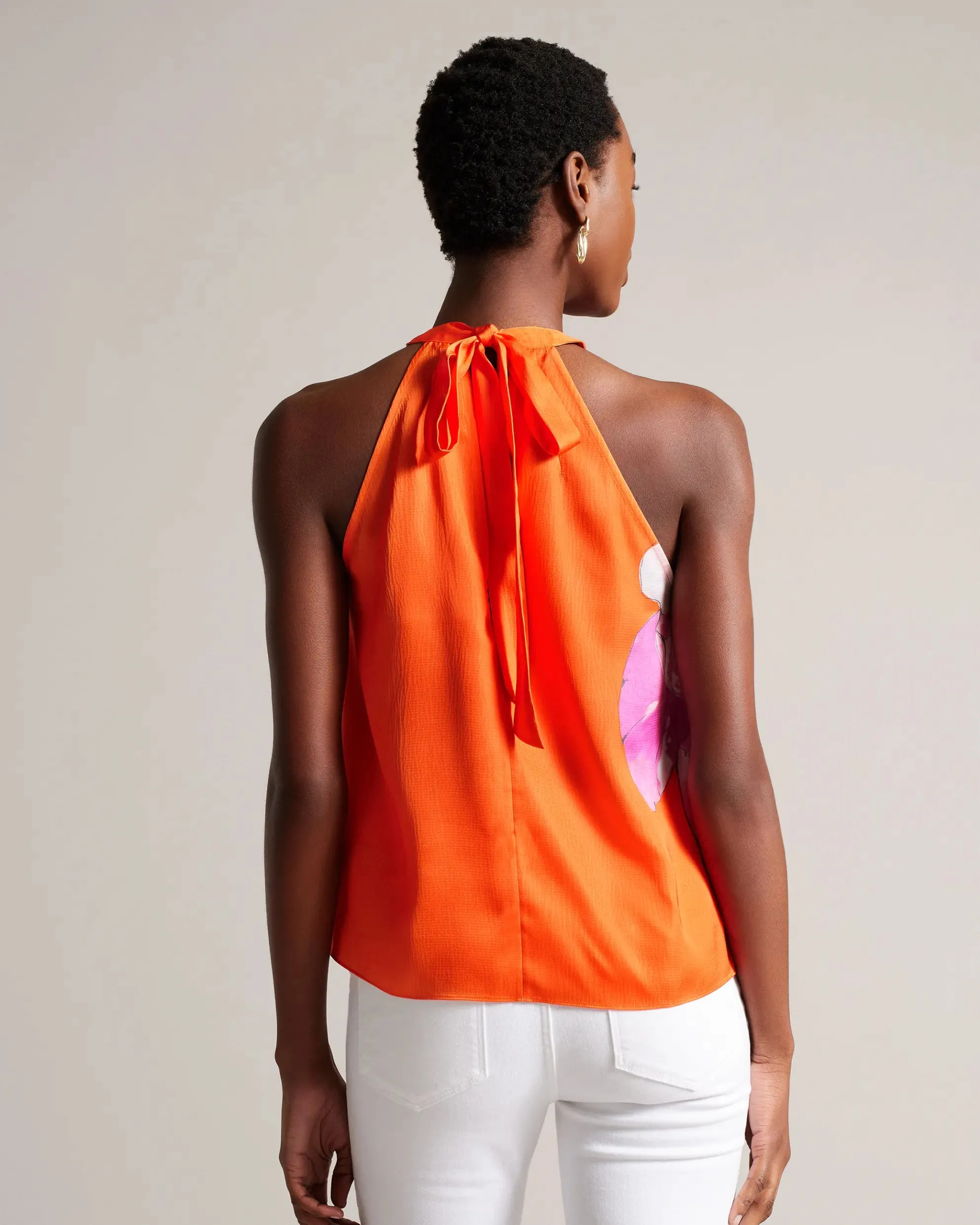 Milenaa Pleated Halter Neck Top - Bright Orange