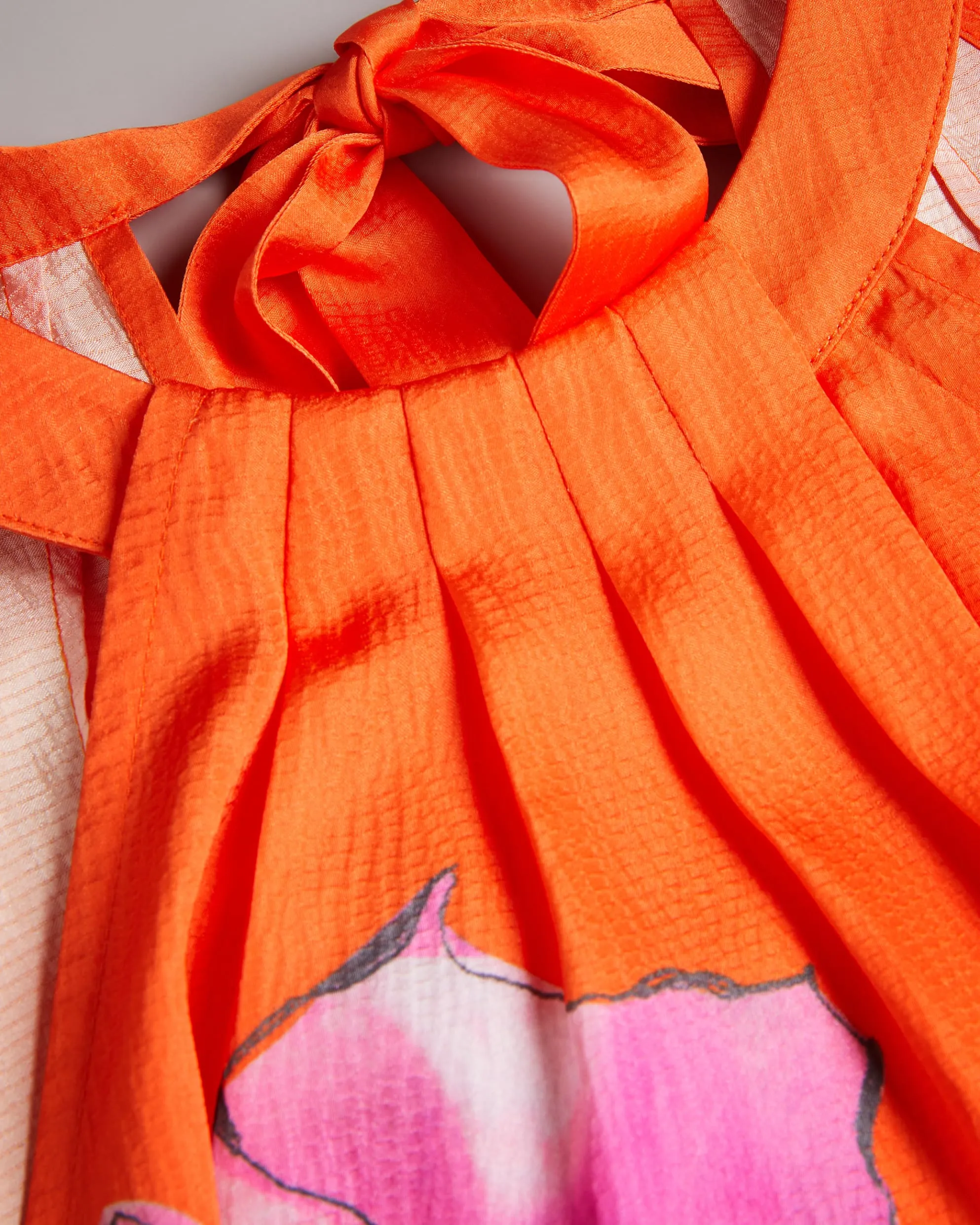Milenaa Pleated Halter Neck Top - Bright Orange