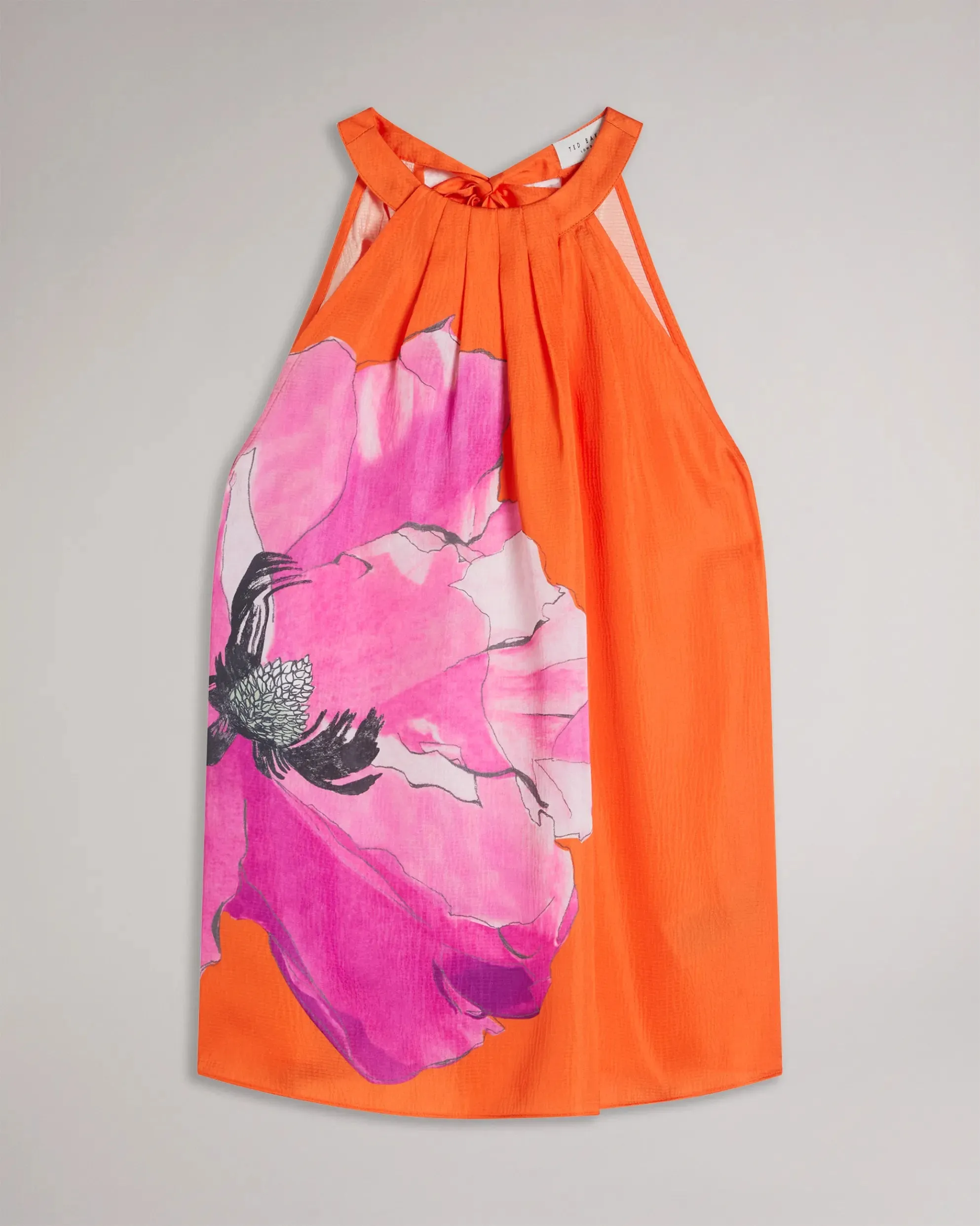 Milenaa Pleated Halter Neck Top - Bright Orange