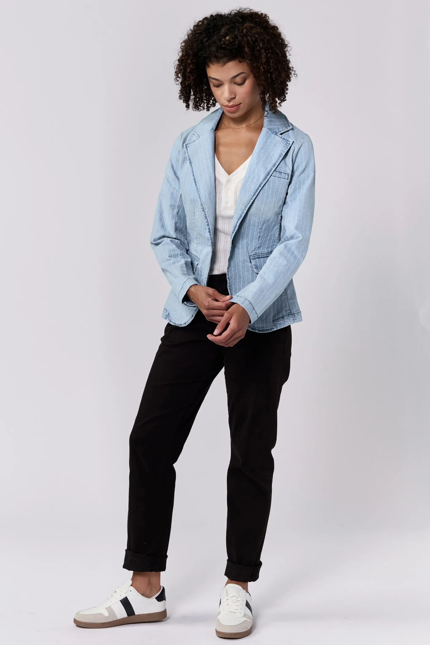 MINAH LONG SLEEVE BLAZER DENIM STRIPE