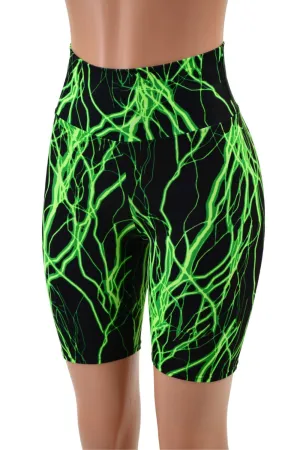 Neon Green Lightning High Waist Bike Shorts