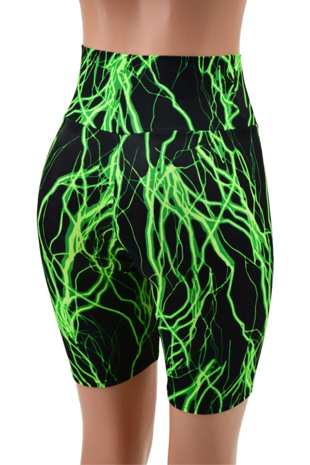 Neon Green Lightning High Waist Bike Shorts