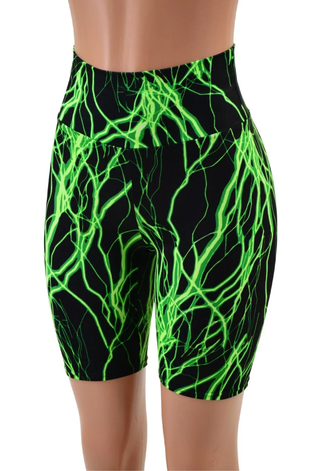 Neon Green Lightning High Waist Bike Shorts