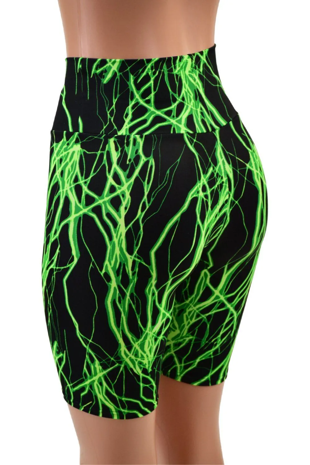 Neon Green Lightning High Waist Bike Shorts