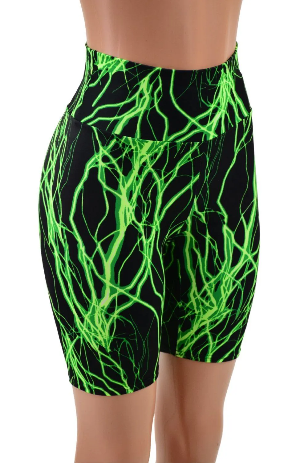 Neon Green Lightning High Waist Bike Shorts
