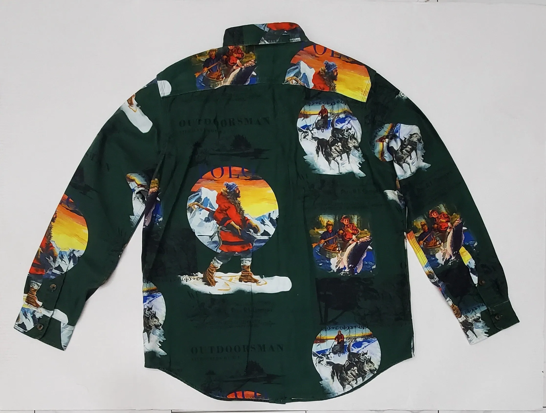 Nwt Polo Ralph Lauren Green Outdoorsman Allover Print Classic Fit Button Up