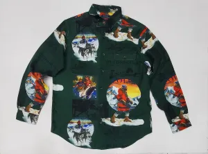 Nwt Polo Ralph Lauren Green Outdoorsman Allover Print Classic Fit Button Up