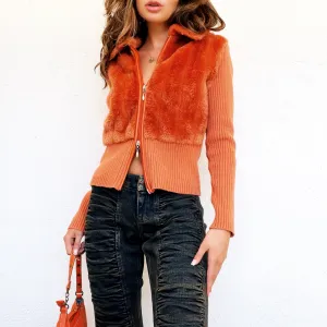 Orange Faux Fur Double Zip Jacket