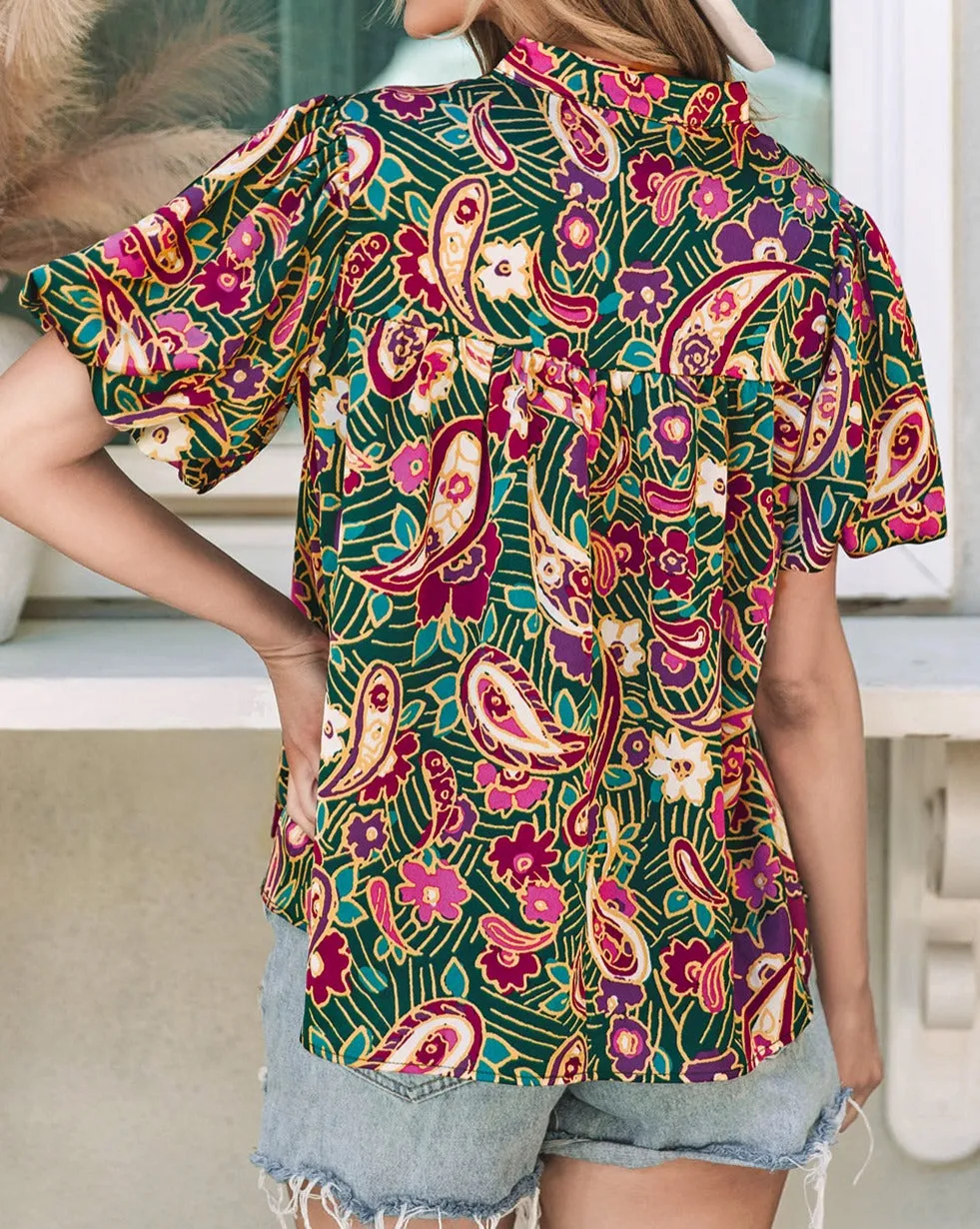 Paisley Bubble Short Sleeve Blouse