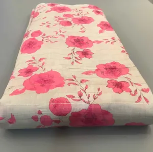 Pink Floral Beige Chanderi Lurex Fabric