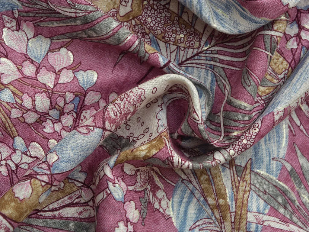 Pink Floral Pure Mul Mul Cotton Fabric