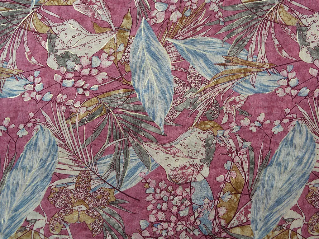 Pink Floral Pure Mul Mul Cotton Fabric
