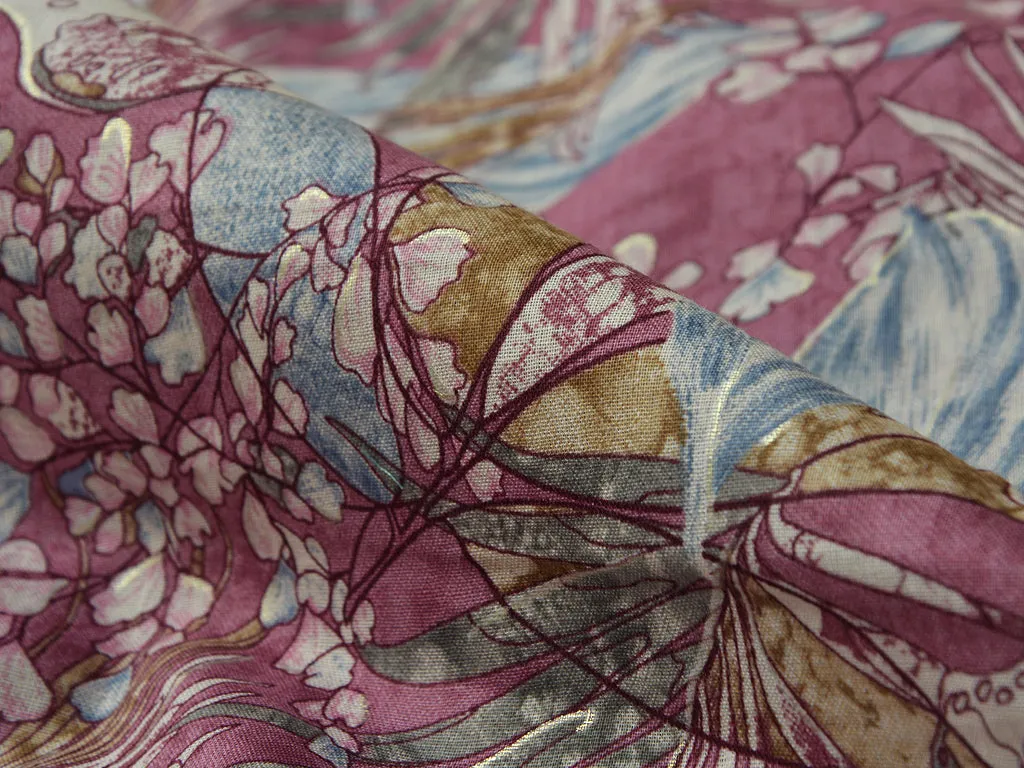 Pink Floral Pure Mul Mul Cotton Fabric