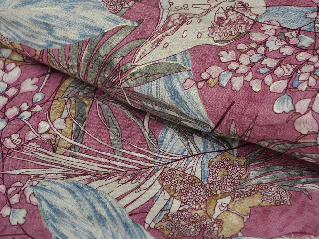 Pink Floral Pure Mul Mul Cotton Fabric