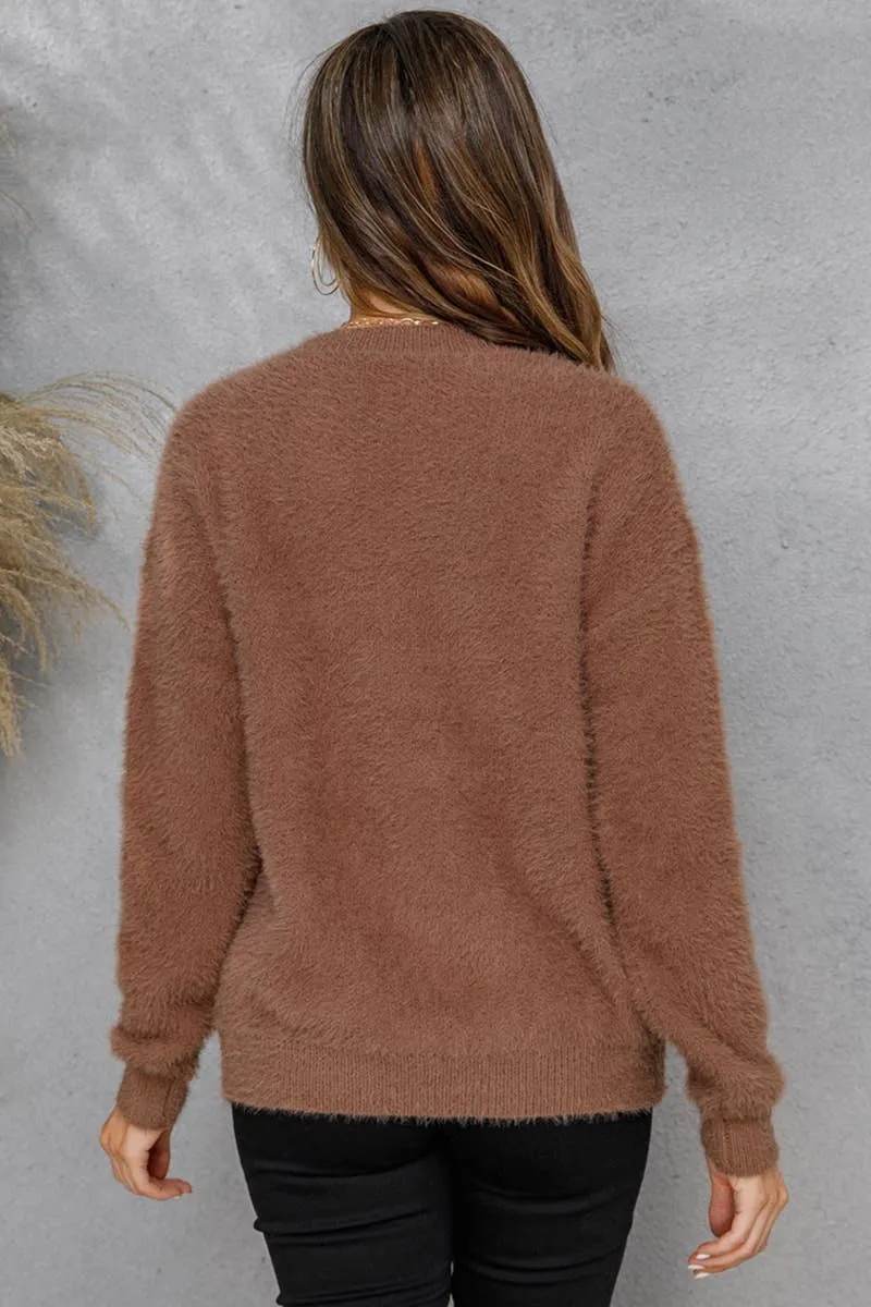 Pink Fuzzy Round Neck Sweater