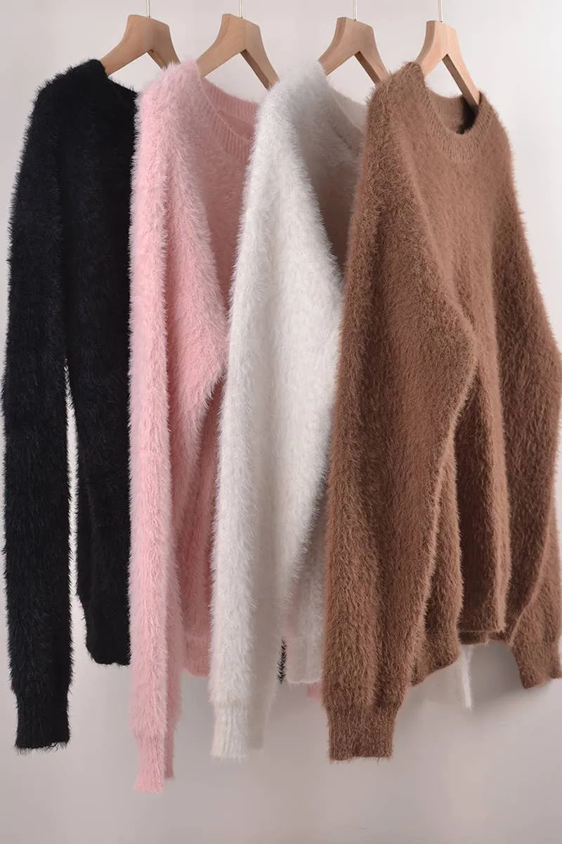 Pink Fuzzy Round Neck Sweater