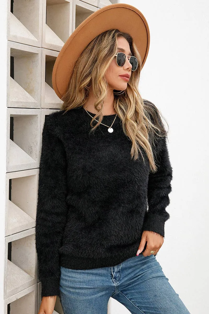 Pink Fuzzy Round Neck Sweater