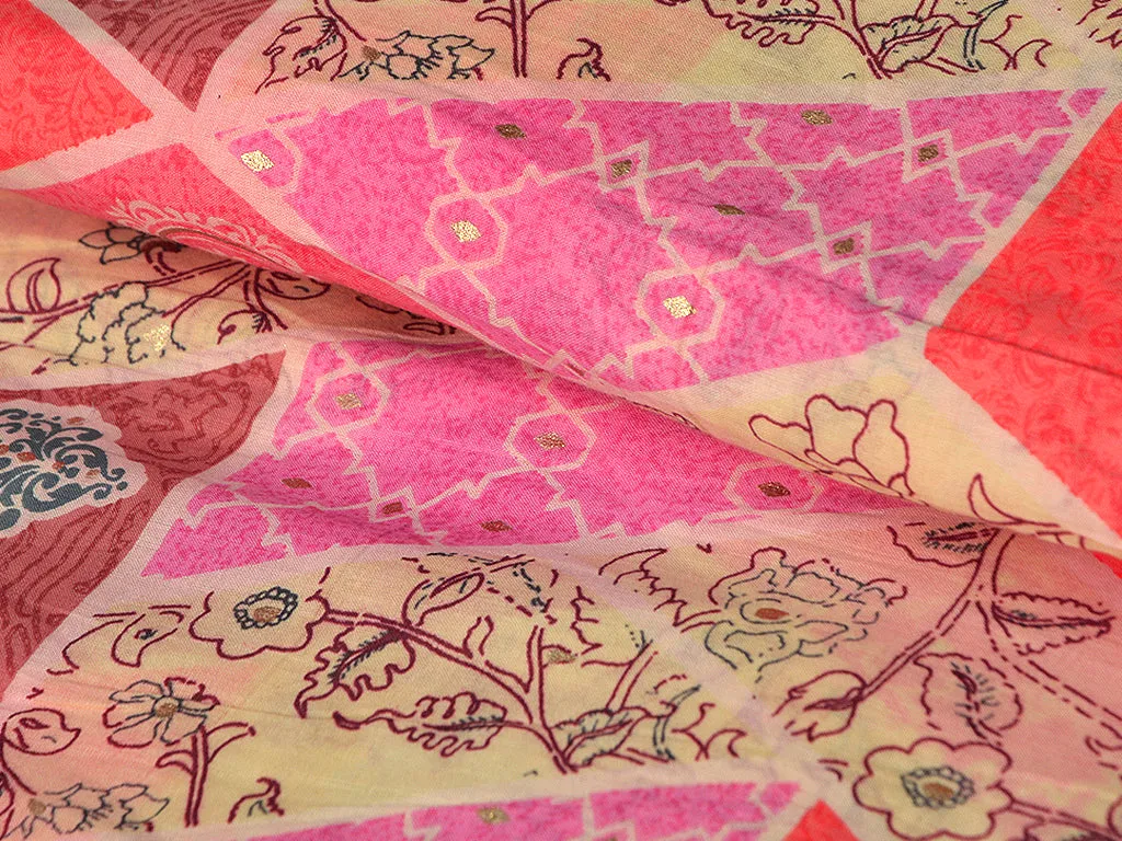 Pink Multicolor Lines Floral Pure Mul Mul Cotton Fabric