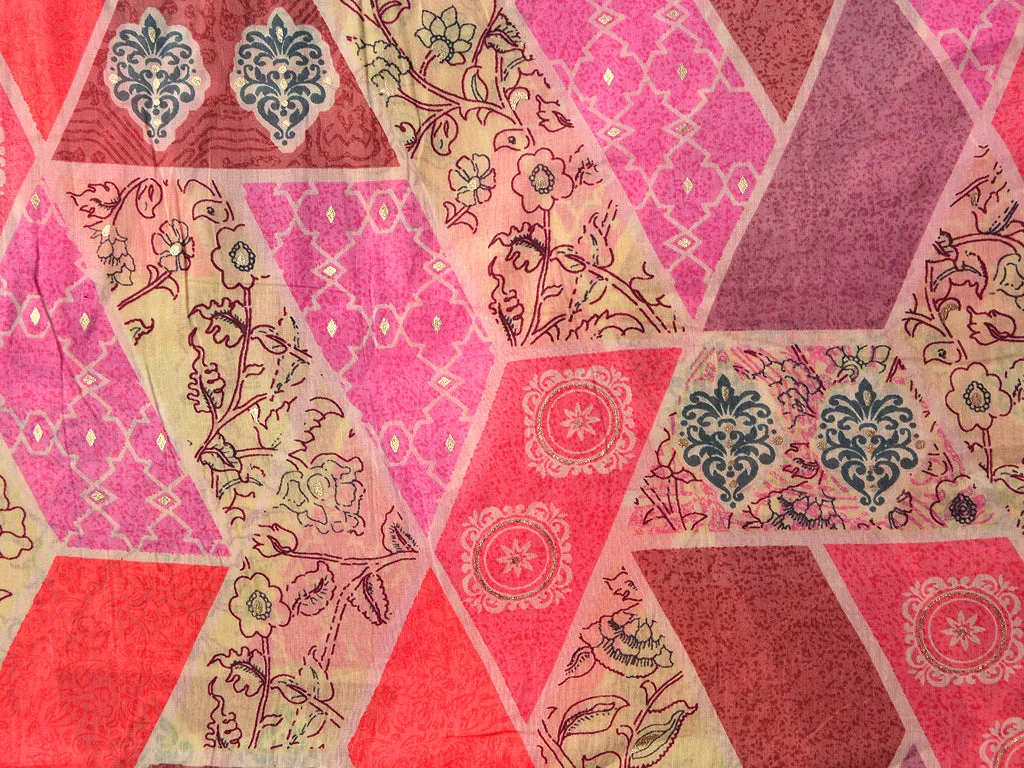 Pink Multicolor Lines Floral Pure Mul Mul Cotton Fabric