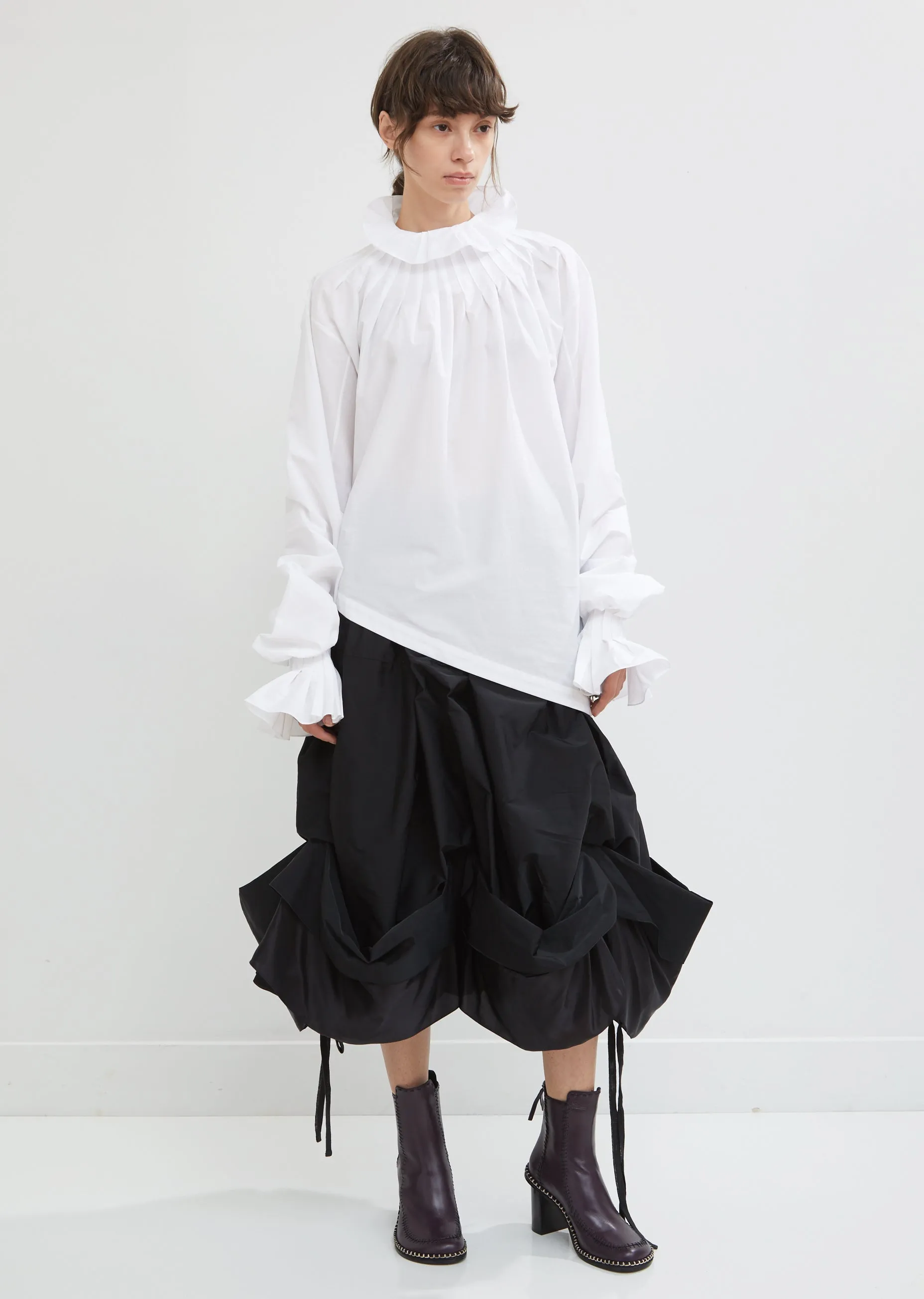 Pleated Collar Poplin Blouse