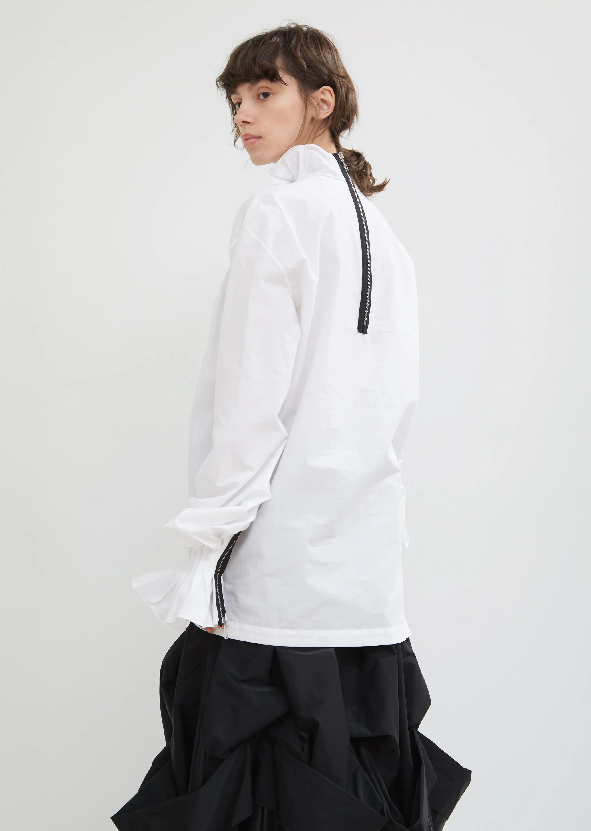 Pleated Collar Poplin Blouse