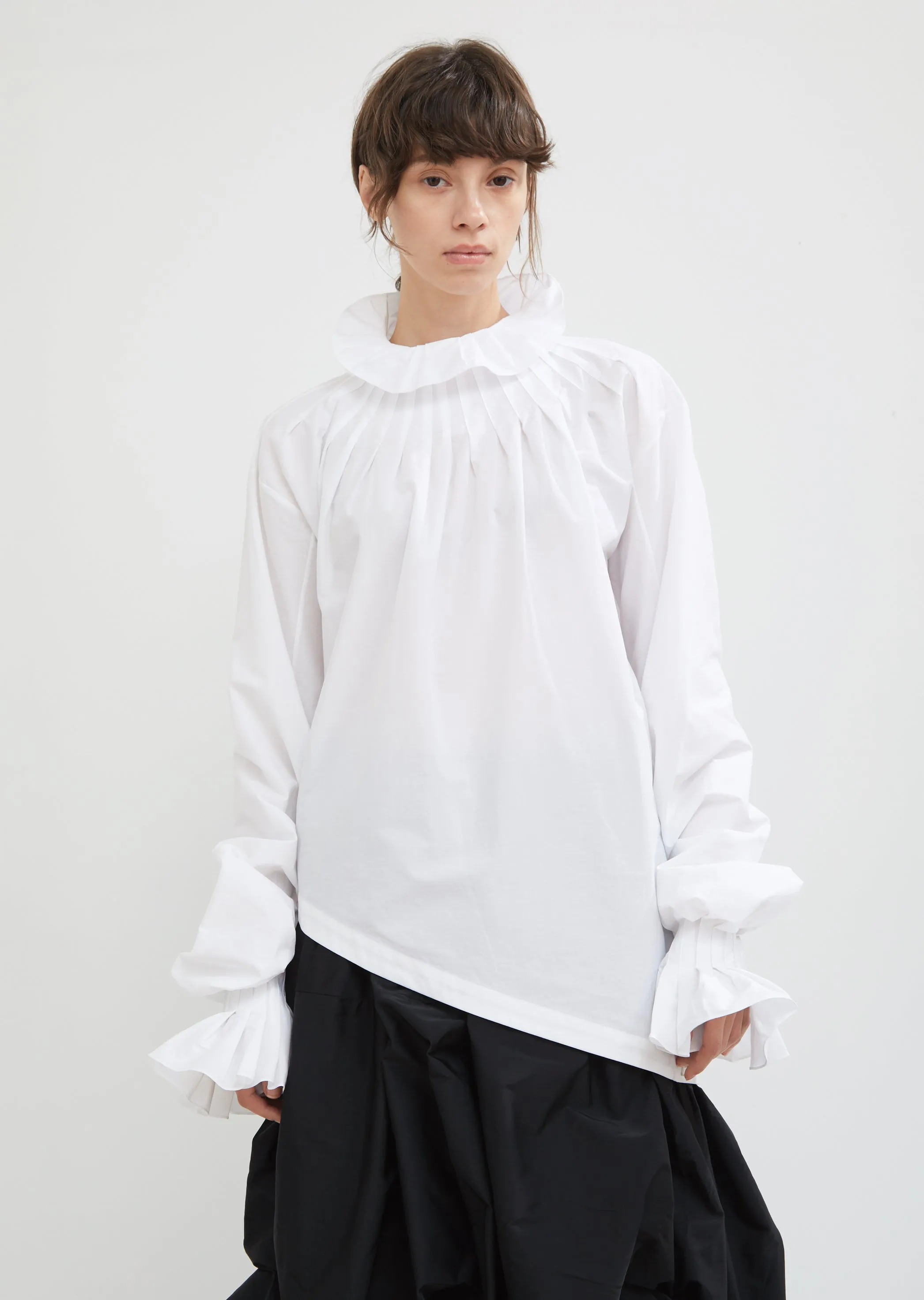 Pleated Collar Poplin Blouse