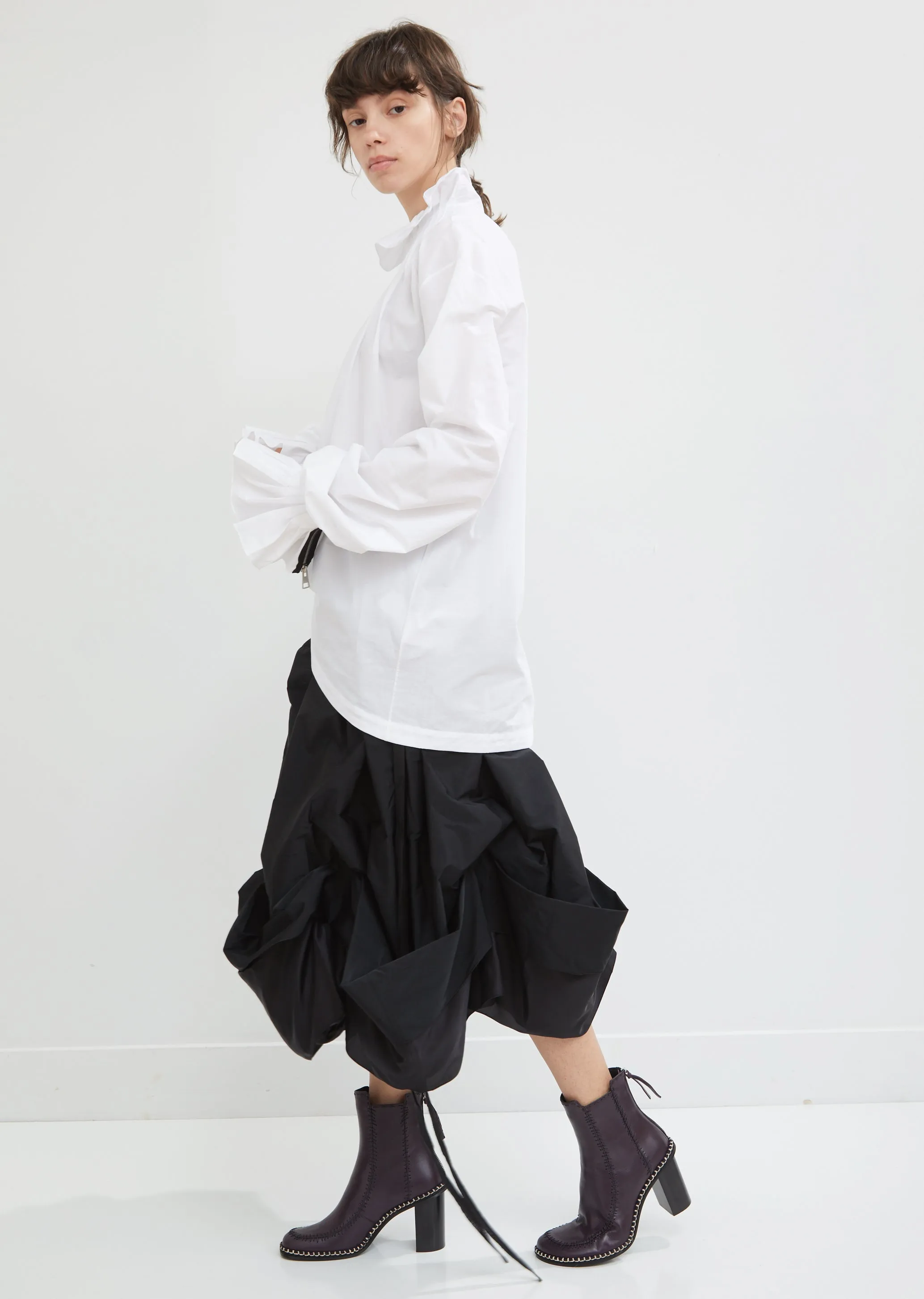 Pleated Collar Poplin Blouse