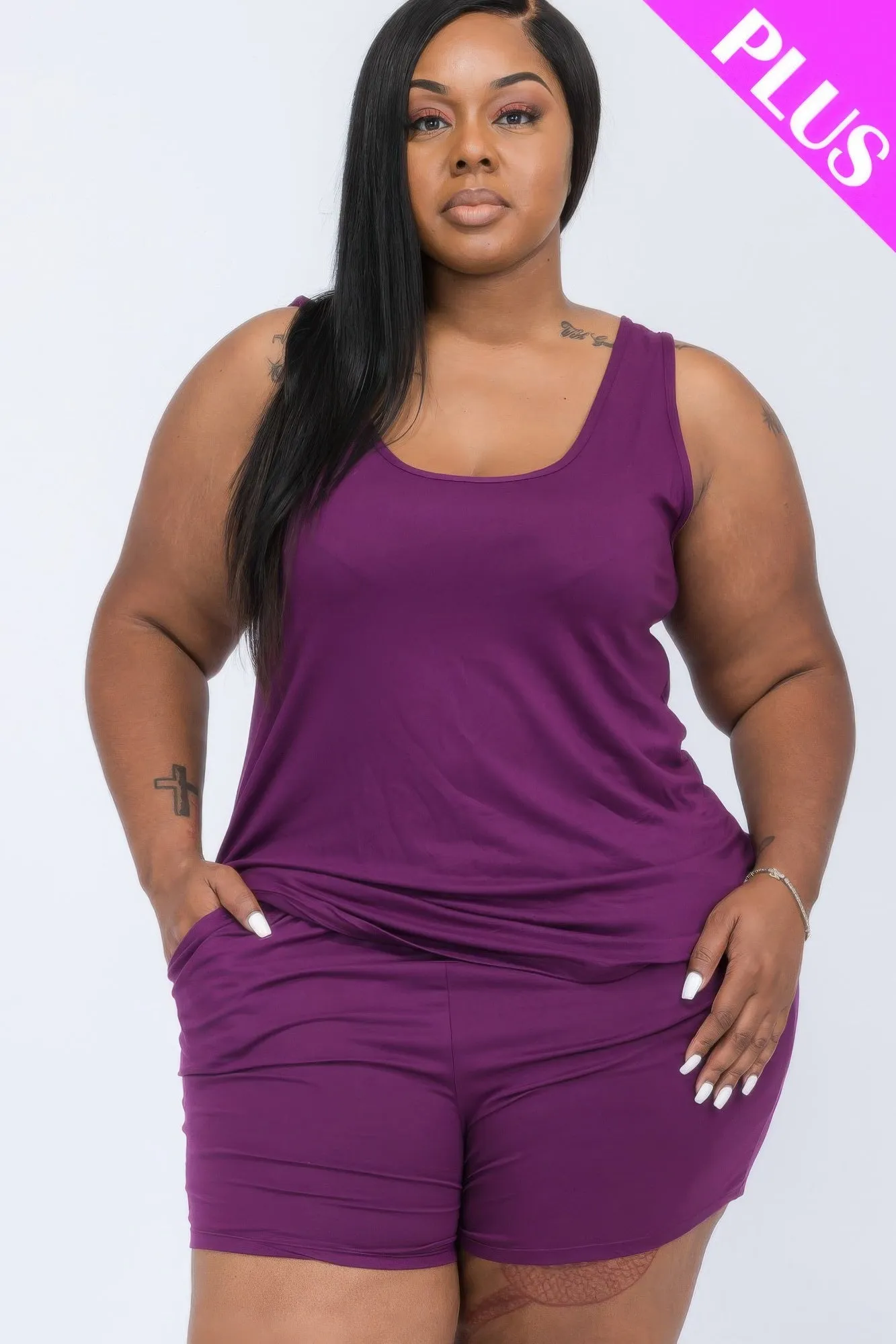 Plus Comfy Tank Top & Shorts Set