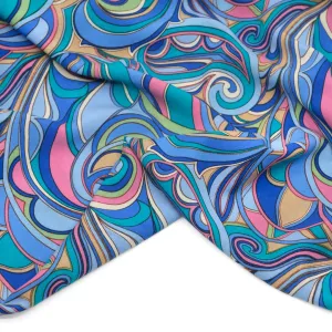 Psychedelic Swirls Rayon Challis - Aqua/Cobalt/Pink