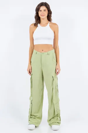 "Saged in Linen" Wide Leg Cargo Pants
